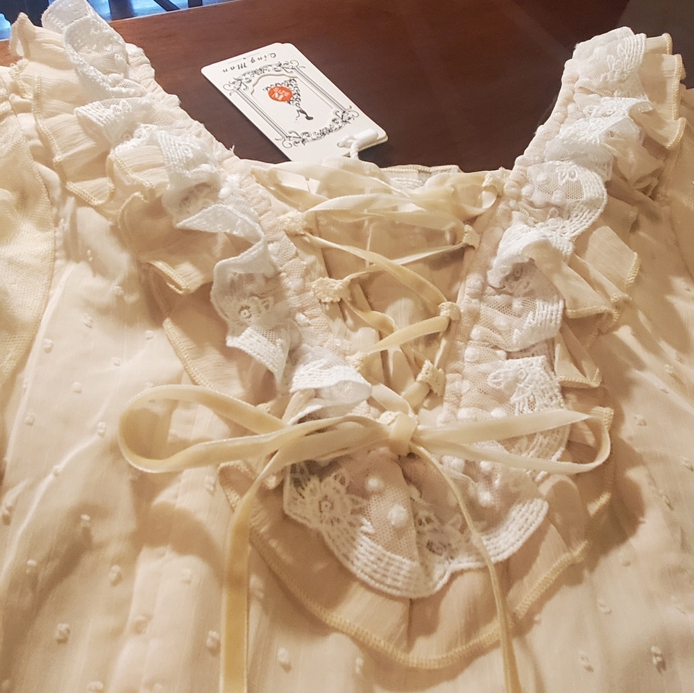Cottagecore Look Cream Voile and Lace Midi Dress -never worn